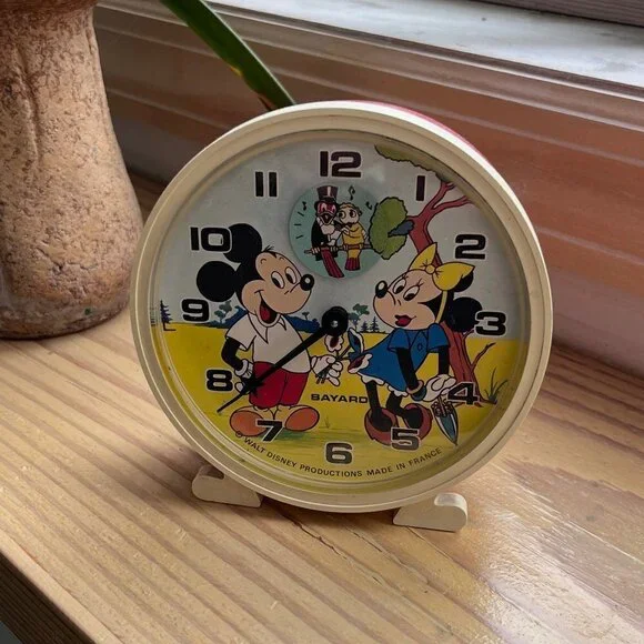 Vintage Walt Disney Bayard France Mechanical Alarm Clock Mickey Minnie Mouse - Picture 1 of 4